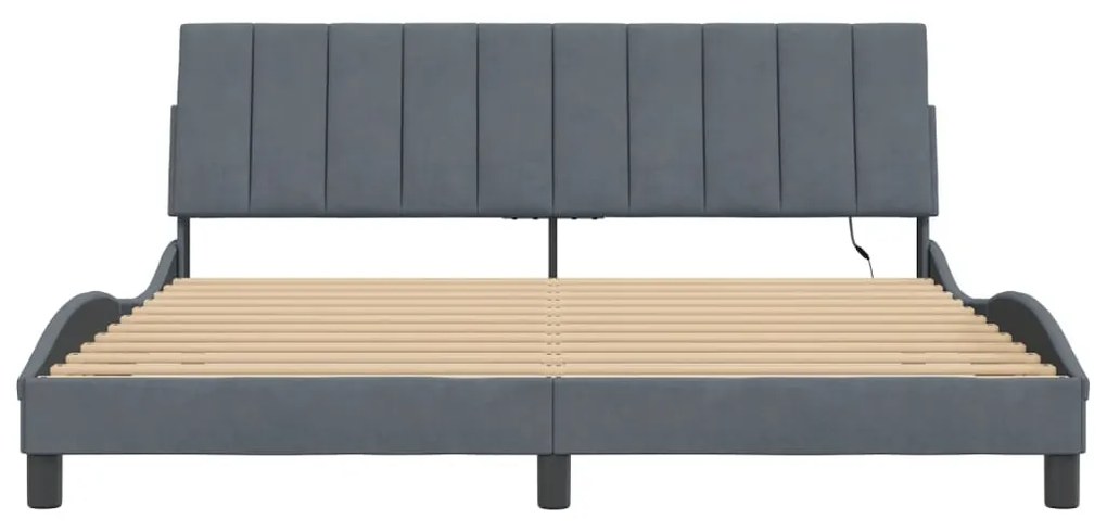 Estrutura de cama c/ luzes LED 180x200cm veludo cinzento-escuro