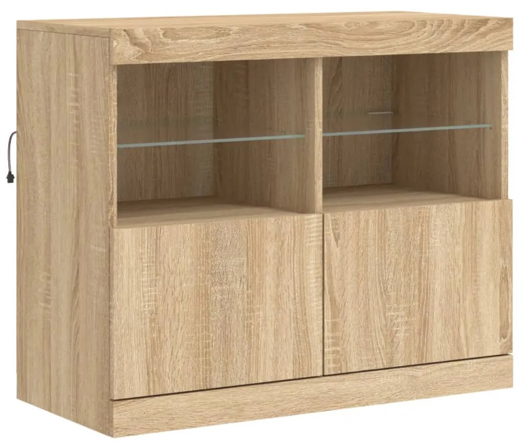 Aparador com luzes LED 81x37x67 cm carvalho sonoma