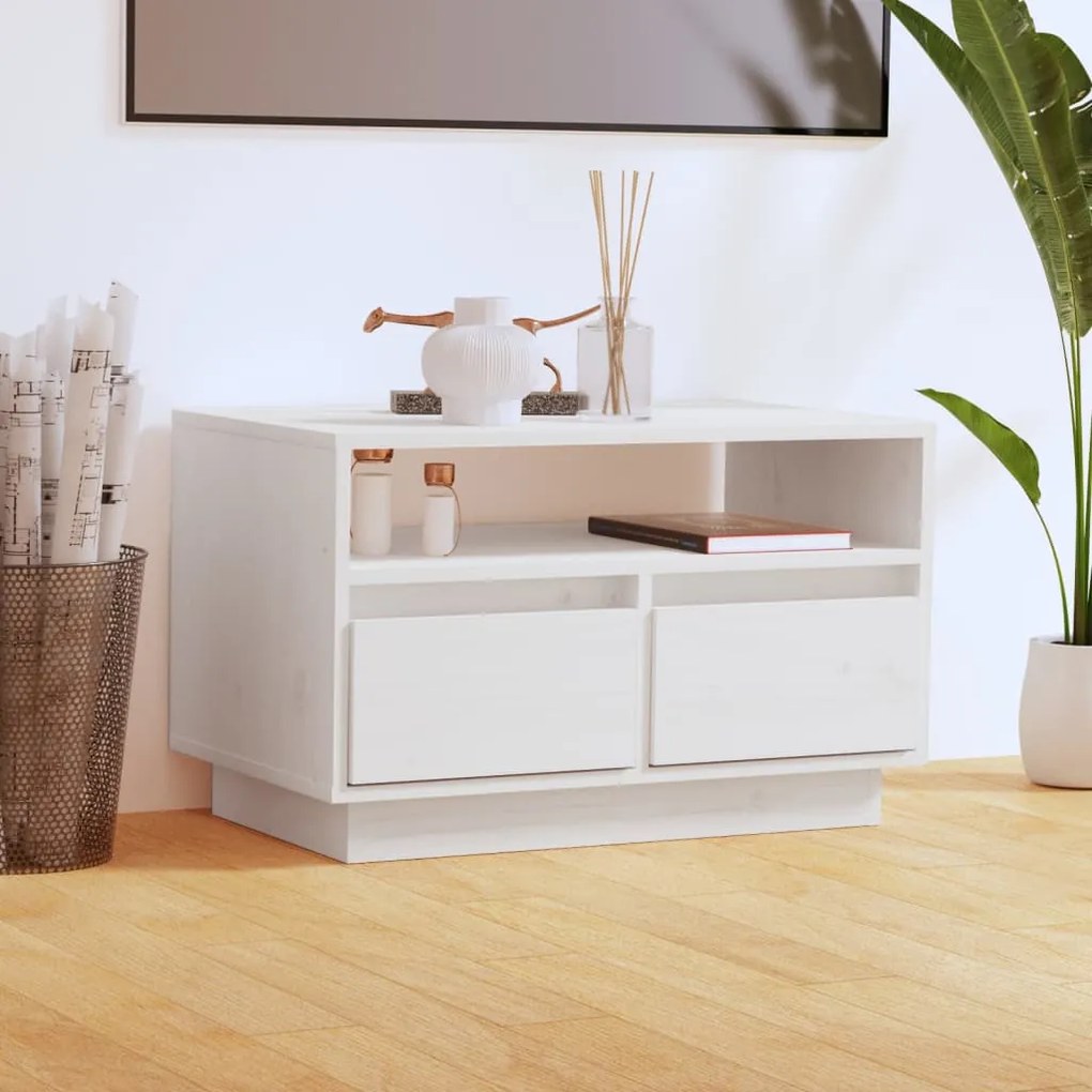 vidaXL Móvel de TV 60x35x37 cm madeira de pinho maciça branco