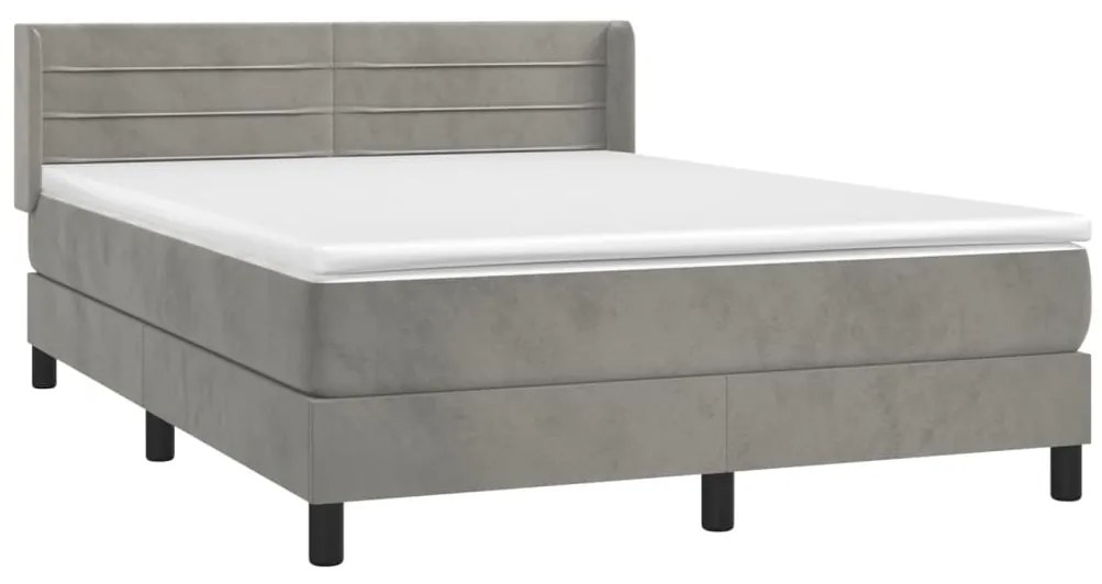 Cama com molas/colchão 140x190 cm veludo cinzento-claro
