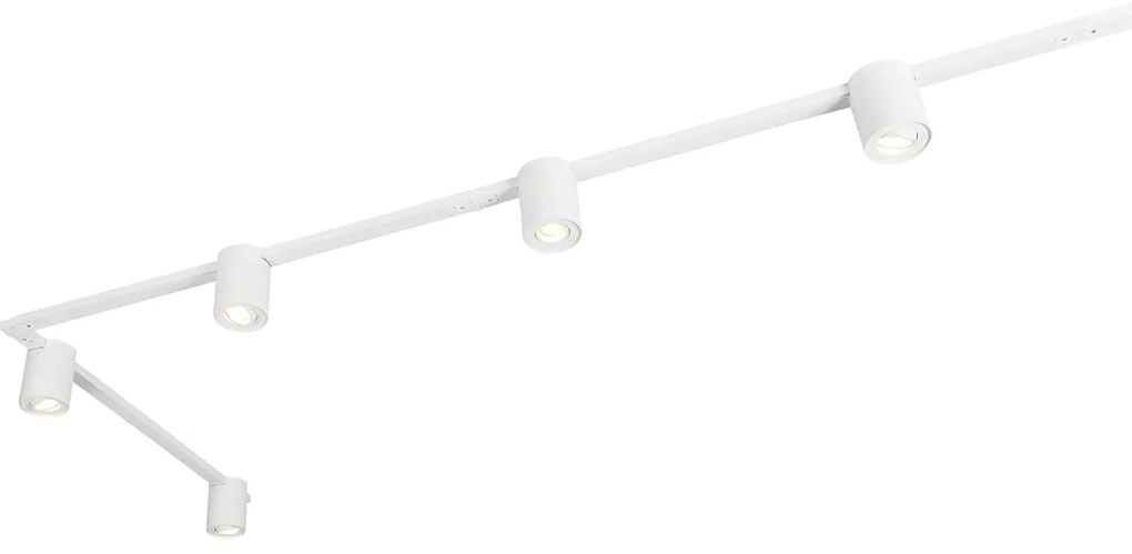 Sistema de calhas moderno branco com 5 focos monofásicos - Rondoo Up