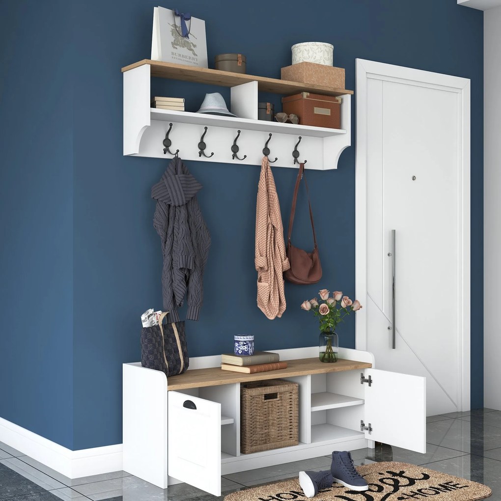 **** Hall Stand P2 – Branco Nogueira – 120x45x40 cm
**