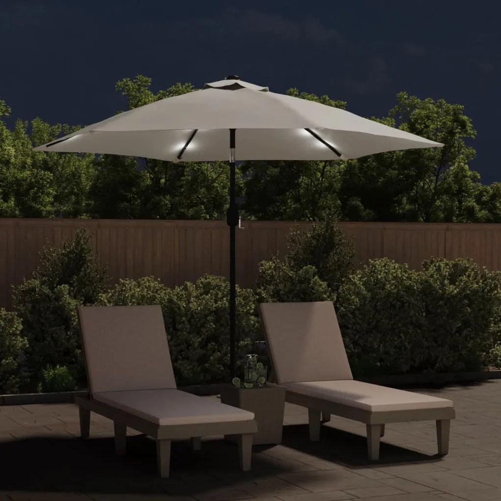 Guarda-sol de jardim cantilever com luzes LED 3 m branco areia