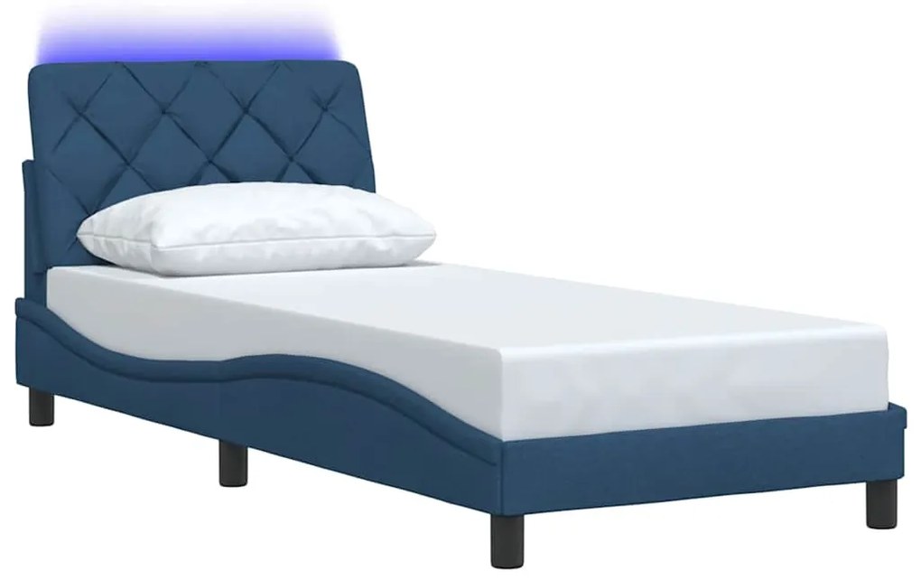 Estrutura de cama com LED sem colchão 90x190 cm tecido azul