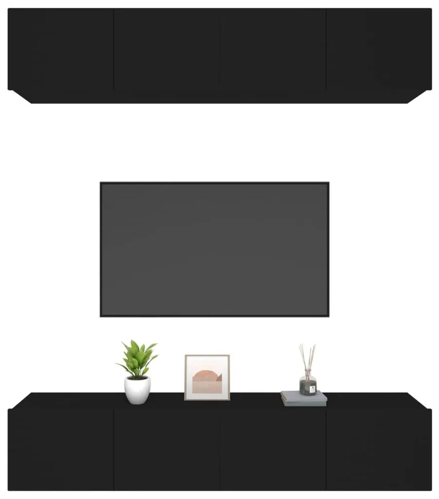 Móveis de TV 4 pcs 80x30x30 cm derivados de madeira preto