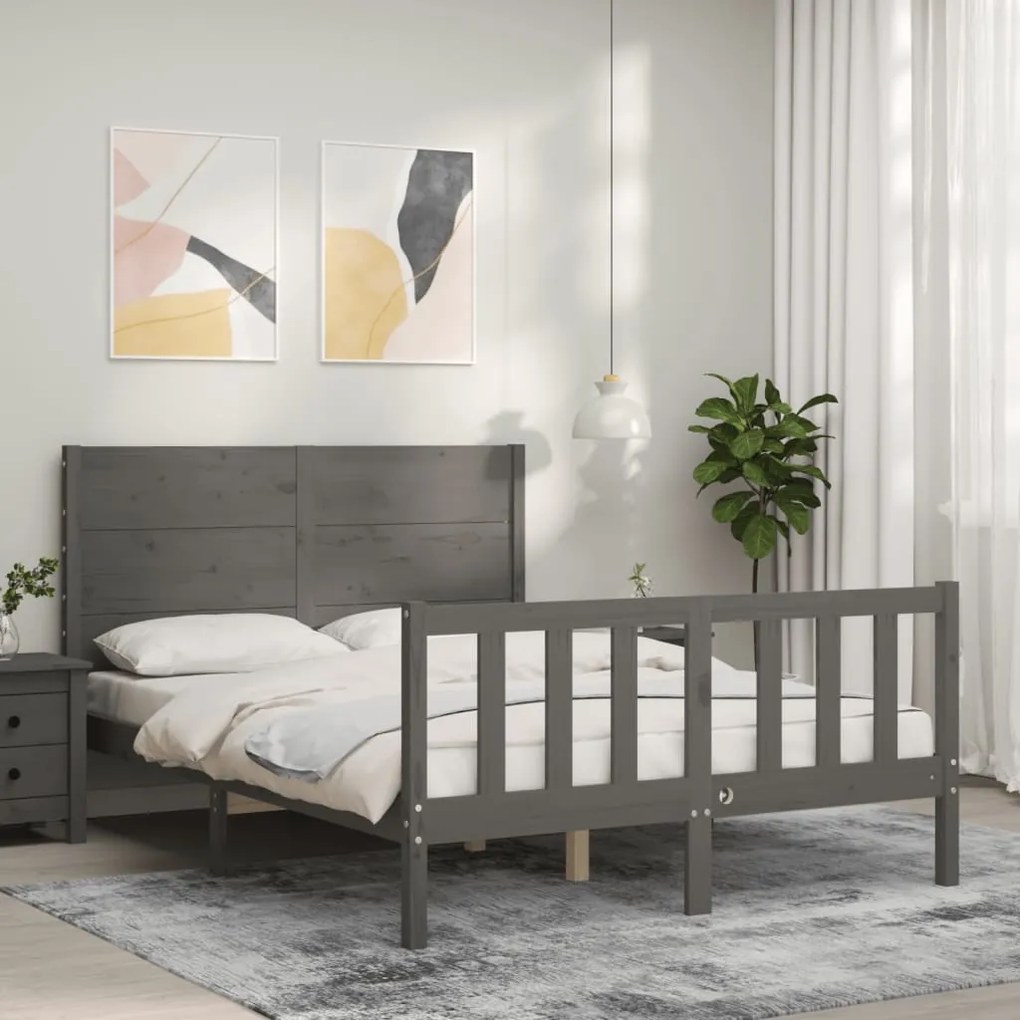 vidaXL Estrutura de cama com cabeceira 120x200 cm madeira maciça cinza