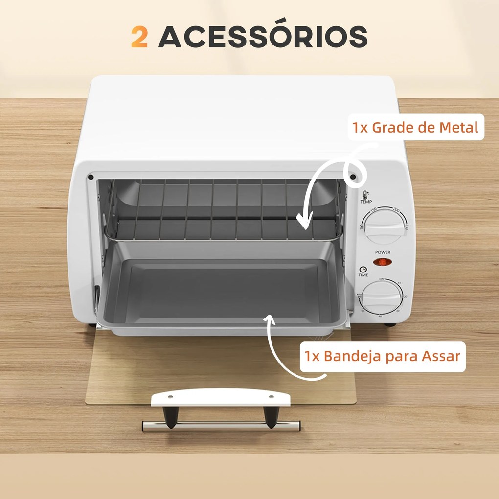 Mini Forno Elétrico 10 Litros 750W com Temperatura até 230 °C Temporiz