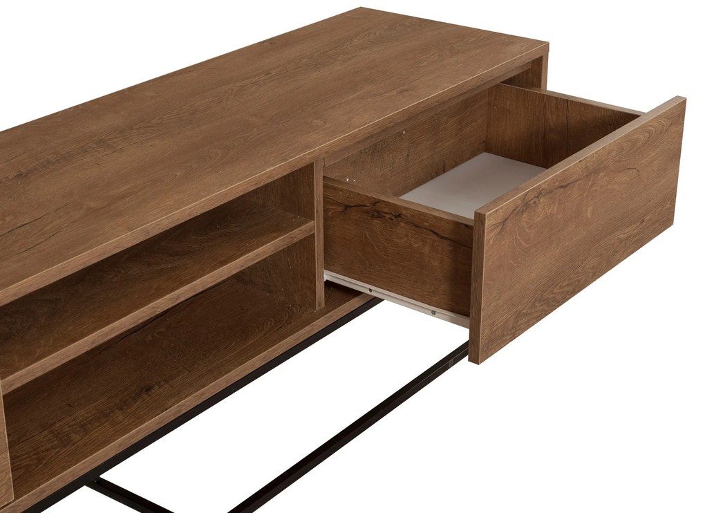 Conjunto de Mobiliário de Sala Laxus – Nogueira e Preto – TV: 180x50x4