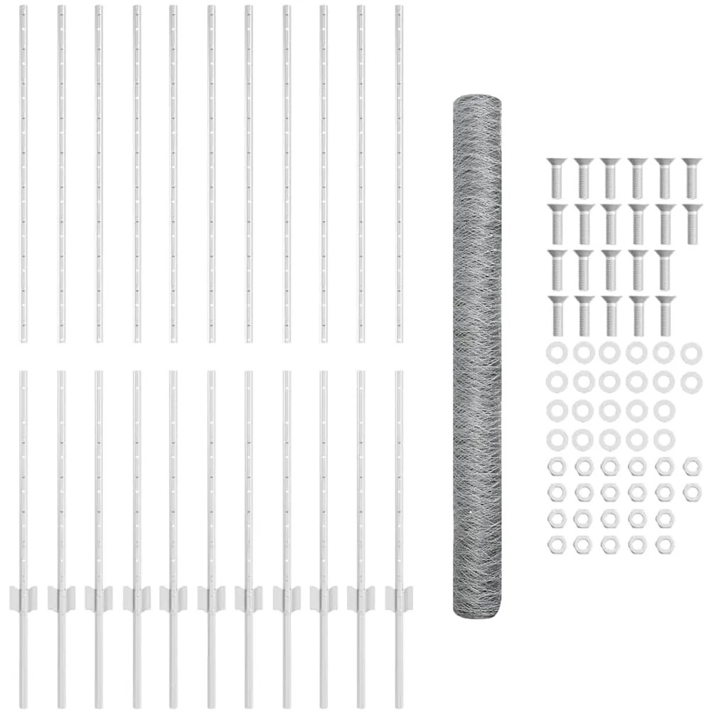 Postes de Cerca da vidaXL 22 pcs U-Channel 140 cm Aço Galvanizado