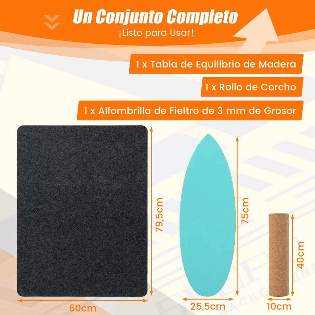 Placa de balanço de madeira com cobertor de rolo para treinamento, skate, hóquei, snowboard, surf, 75x25.5 cm Azul