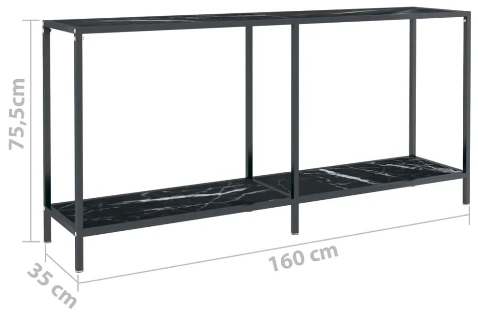 Mesa consola preto 160x35x75,5 cm vidro temperado