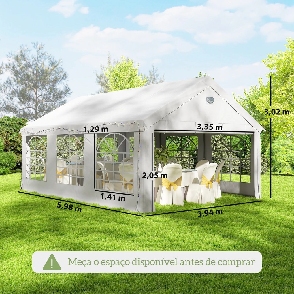 Tenda para Festas 4x6 m Tenda de Jardim com Paredes Removíveis, 2 Portas e Janelas UPF30+ para Casamentos e Camping Branco
