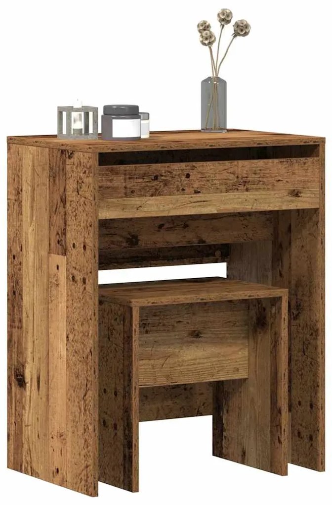 Mesa de Maquilhagem com Espelho Madeira Velha Madeira de Engenharia