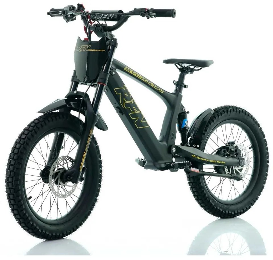 Bicicleta elétrica infantil 500W Roan RXF Evo Racing 18" Preta e Dourada