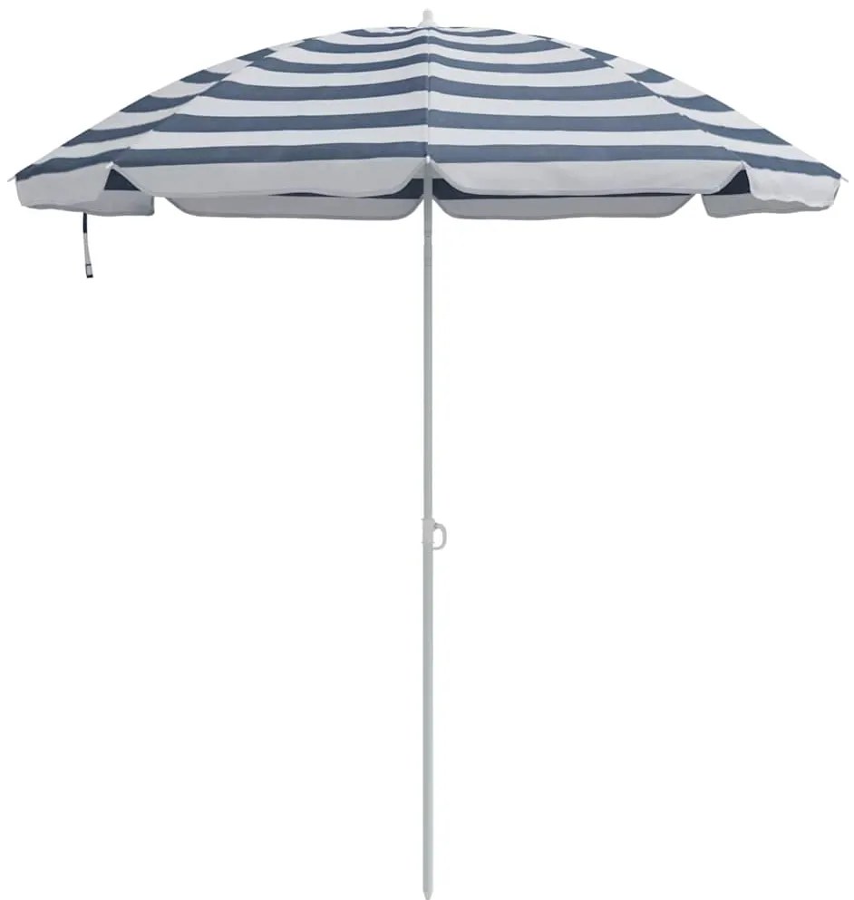 Parasol de Praia vidaXL com Pau de Metal Azul e Branco 161x193 cm em P