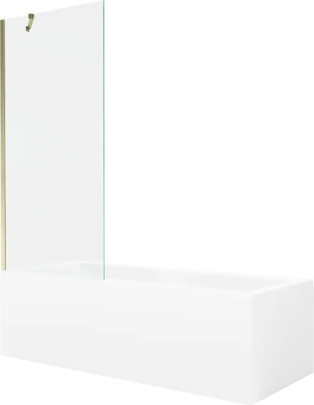 Mexen Cubik banheira retangular 160 x 70 cm com painel e divisória de 1 folha 80 cm, transparente, dourado