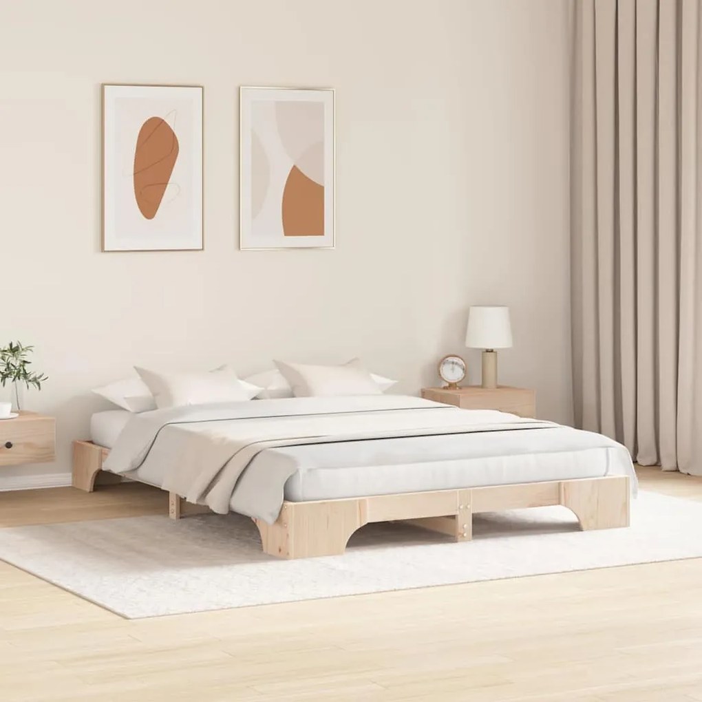 Cama de 160x200 cm em Madeira de Pinho Sólido