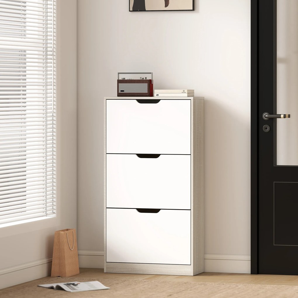 Sapateira de Madeira com 3 Compartimentos Abatíveis com Capacidade para 12 Pares 62,5x26x117,5 cm Branco e Madeira