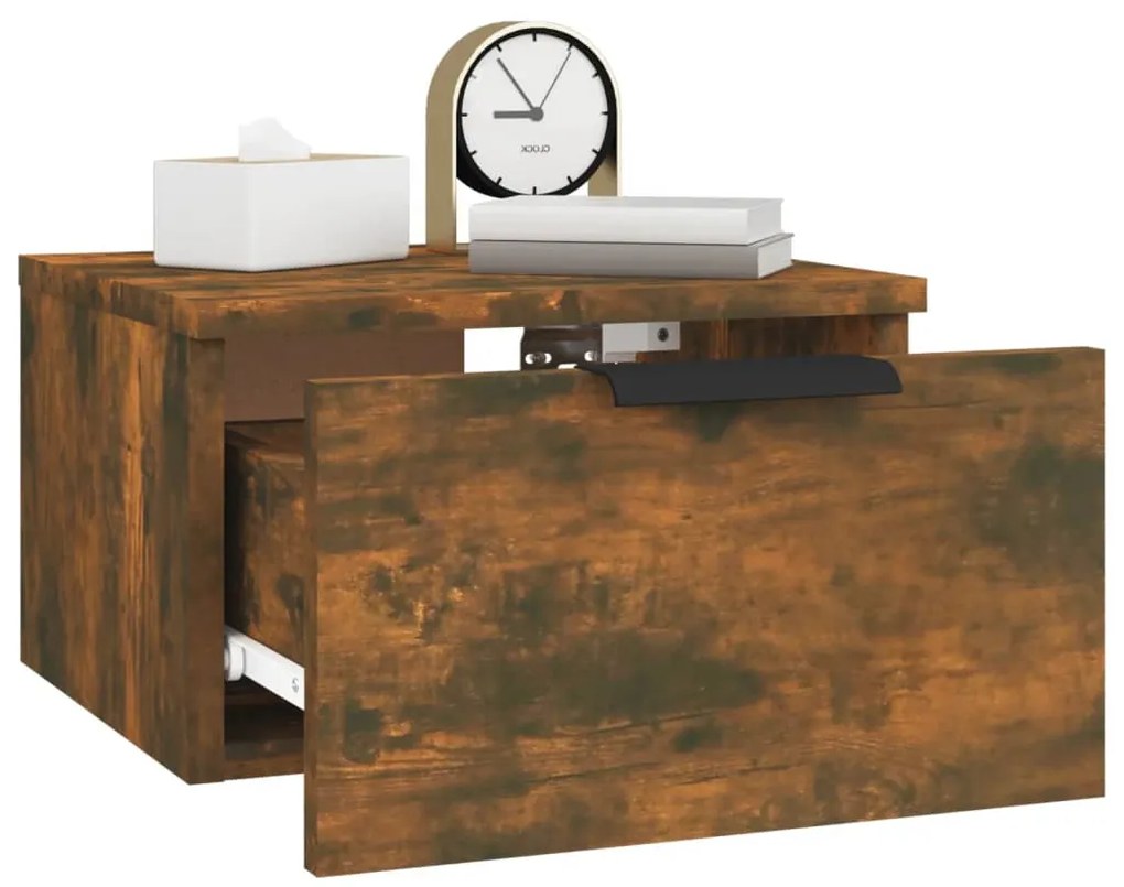 Mesa de cabeceira de parede 34x30x20 cm cor carvalho fumado