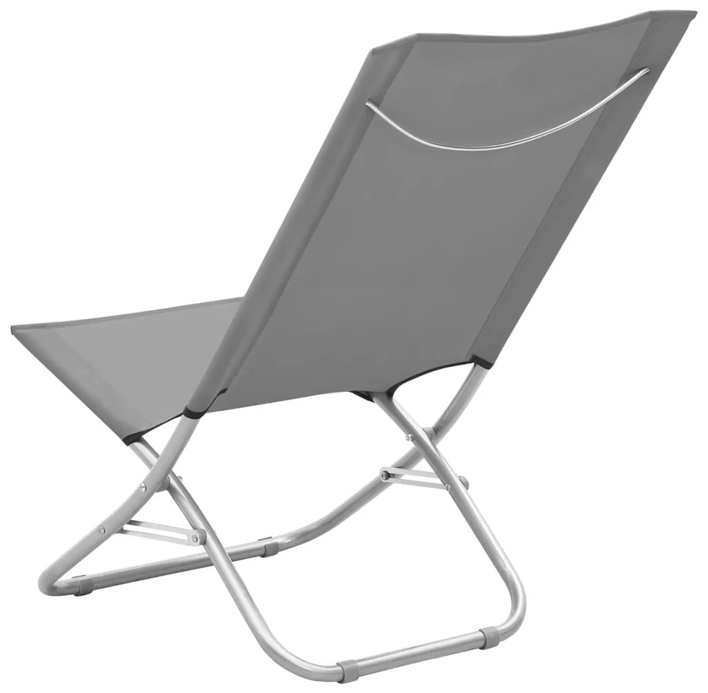 Cadeiras de praia dobráveis 2 pcs tecido cinzento