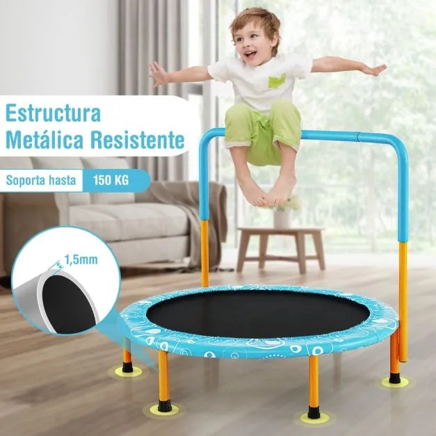 Trampolim dobrável para crianças de 92 cm com corrimão removível azul e laranja