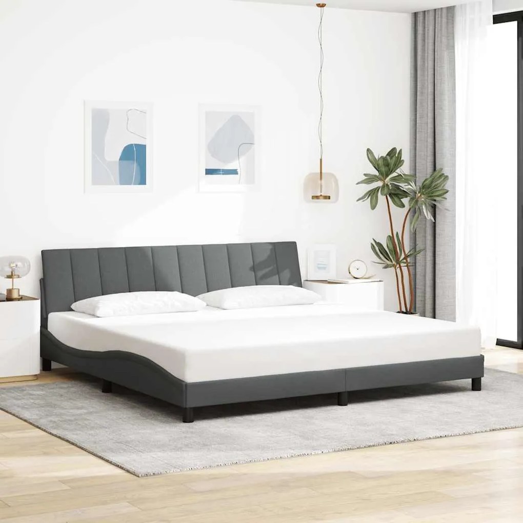 vidaXL Estrutura de cama sem colchão 200x200 cm tecido cinzento-escuro