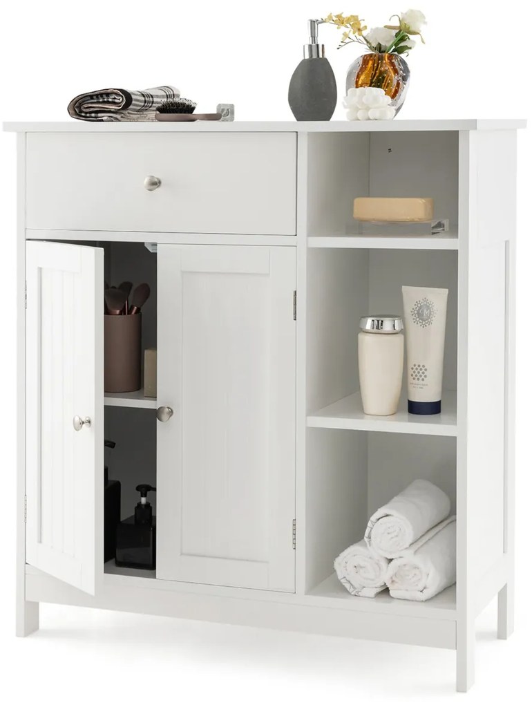 Armário de casa de banho ou multifuncional com 1 gaveta grande, 2 portas e Estante ajustável 75 x 30 x 80 cm Branco