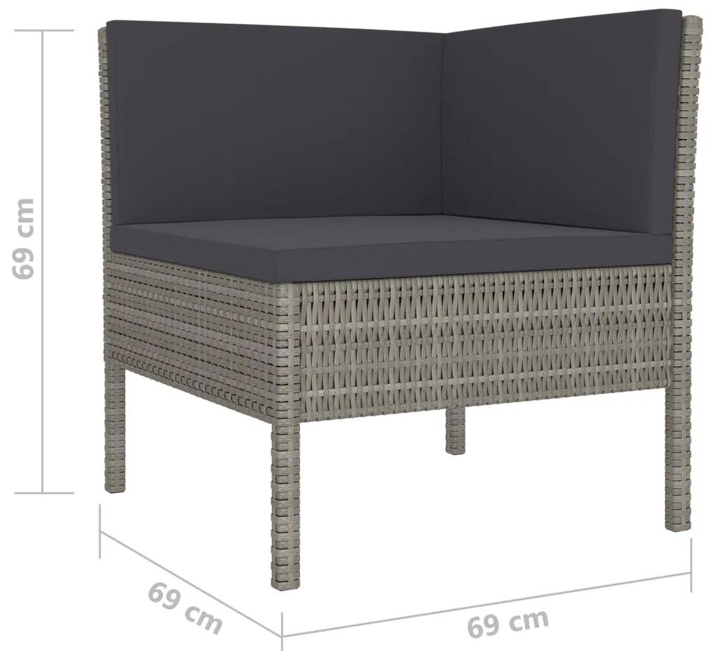 4 pcs conjunto lounge de jardim c/ almofadões vime PE cinzento