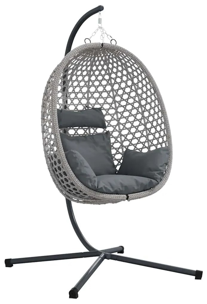 Cesta de Cadeira de Ovo com Suporte em Cinza Rattan Sintético