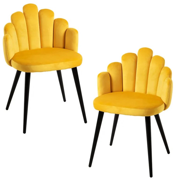 Pack 2 Cadeiras Hand Veludo Pernas Pretas - Amarelo