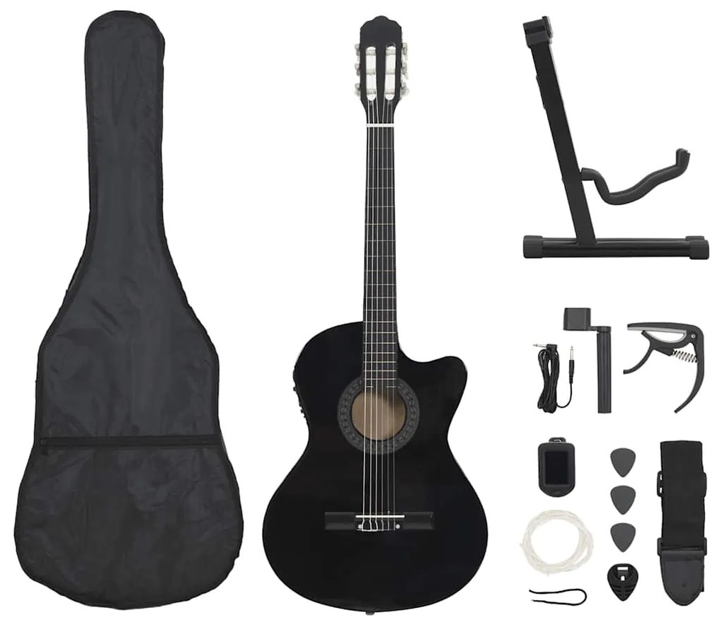 12 pcs conjunto de guitarra com equalizador e 6 cordas preto