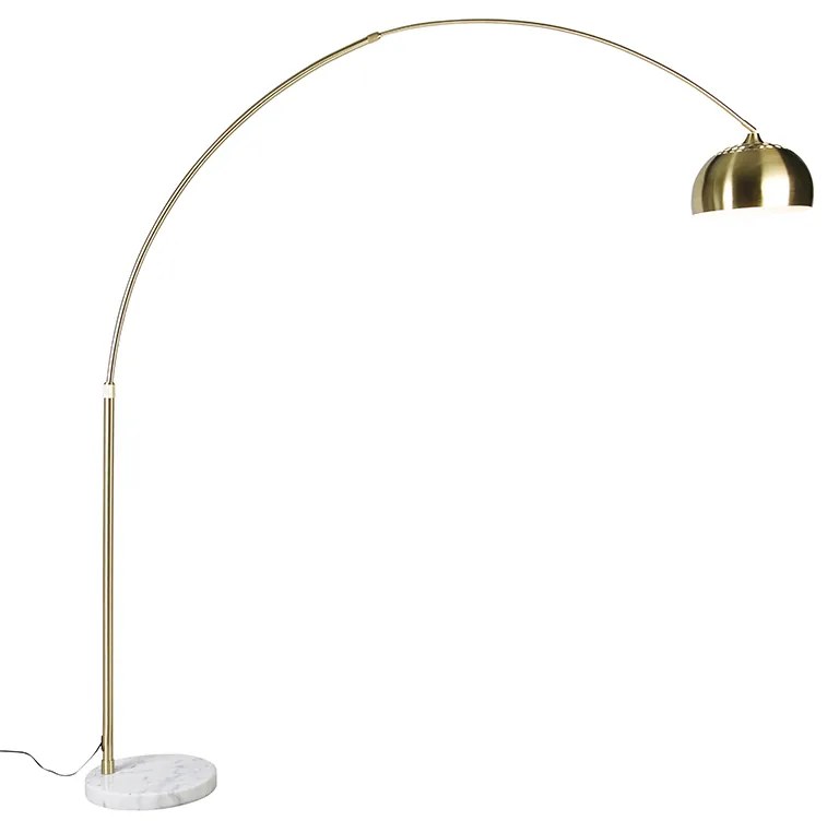 Candeeiro de Arco Latão com Base de Mármore Branco Ajustável - XXL Moderno