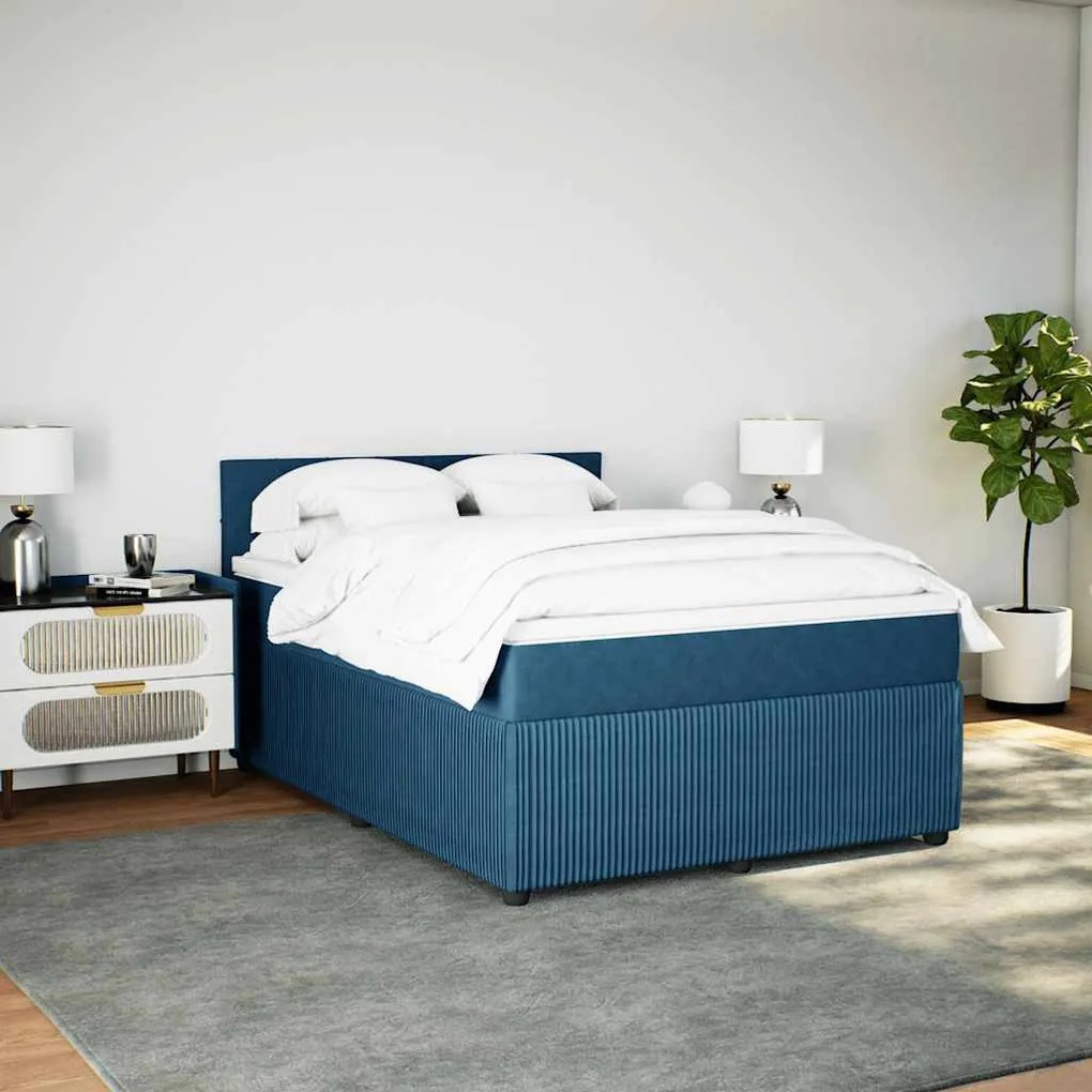Cama com molas/colchão 140x200 cm veludo azul