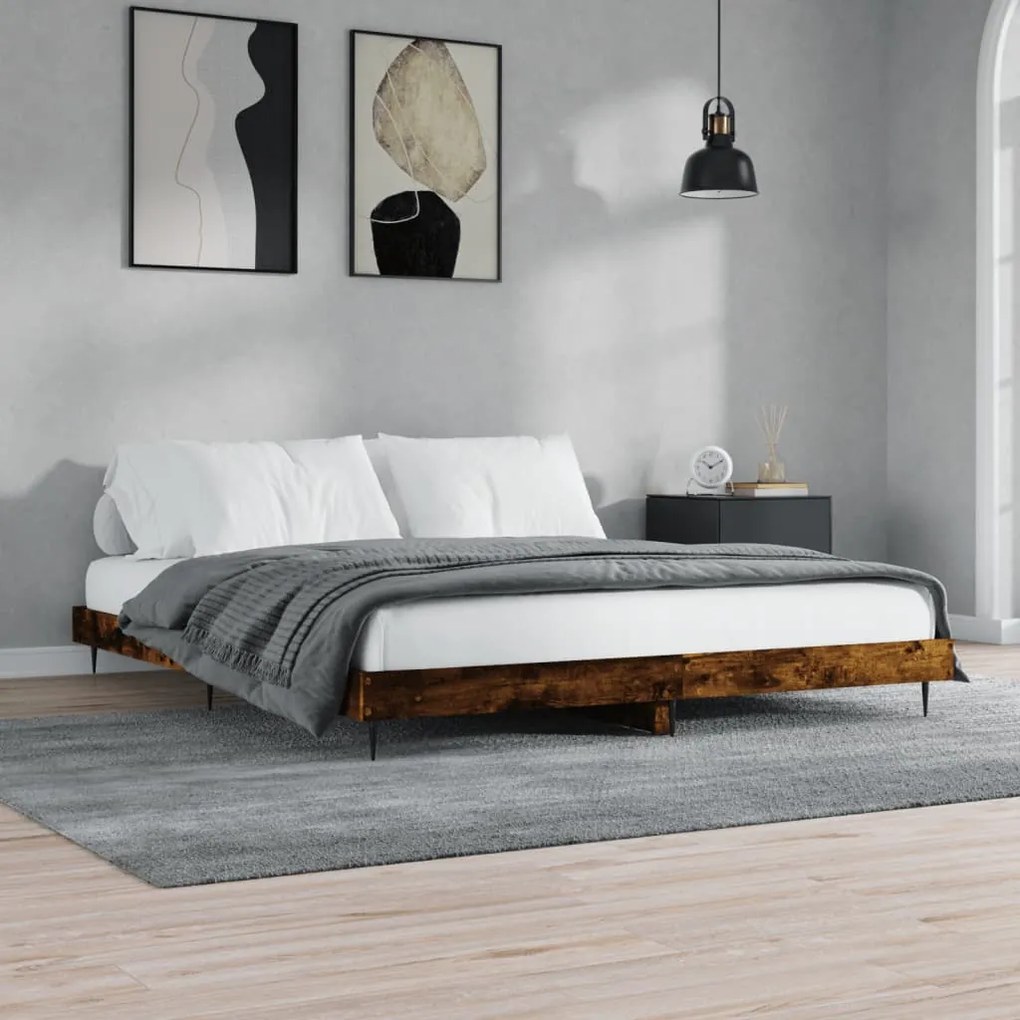 Estrutura de cama sem colchão 200x200 cm carvalho fumado