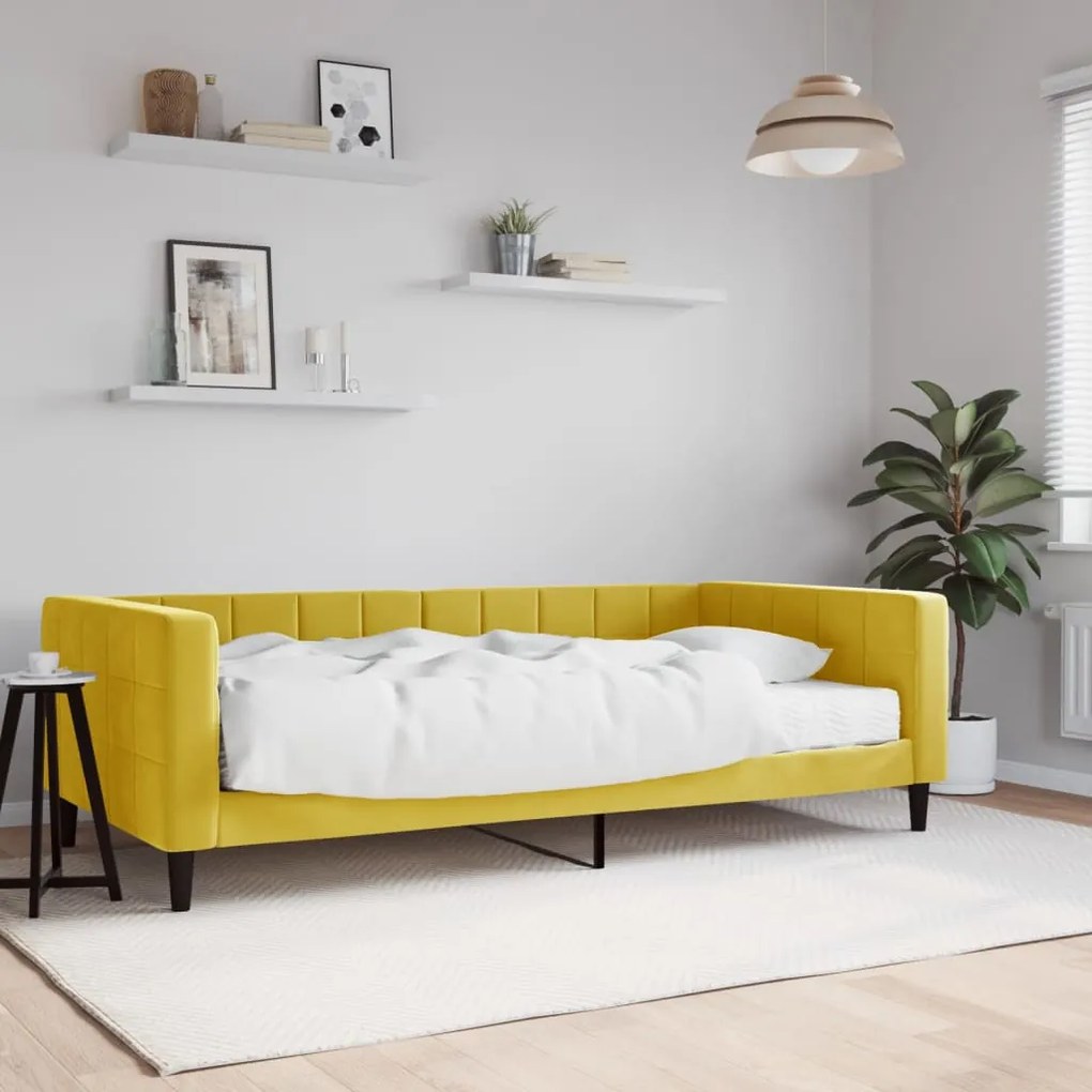 Sofá-cama com colchão 100x200 cm veludo amarelo