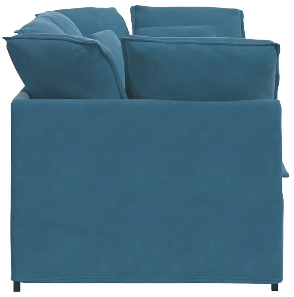 Sofá modular com almofadas veludo azul