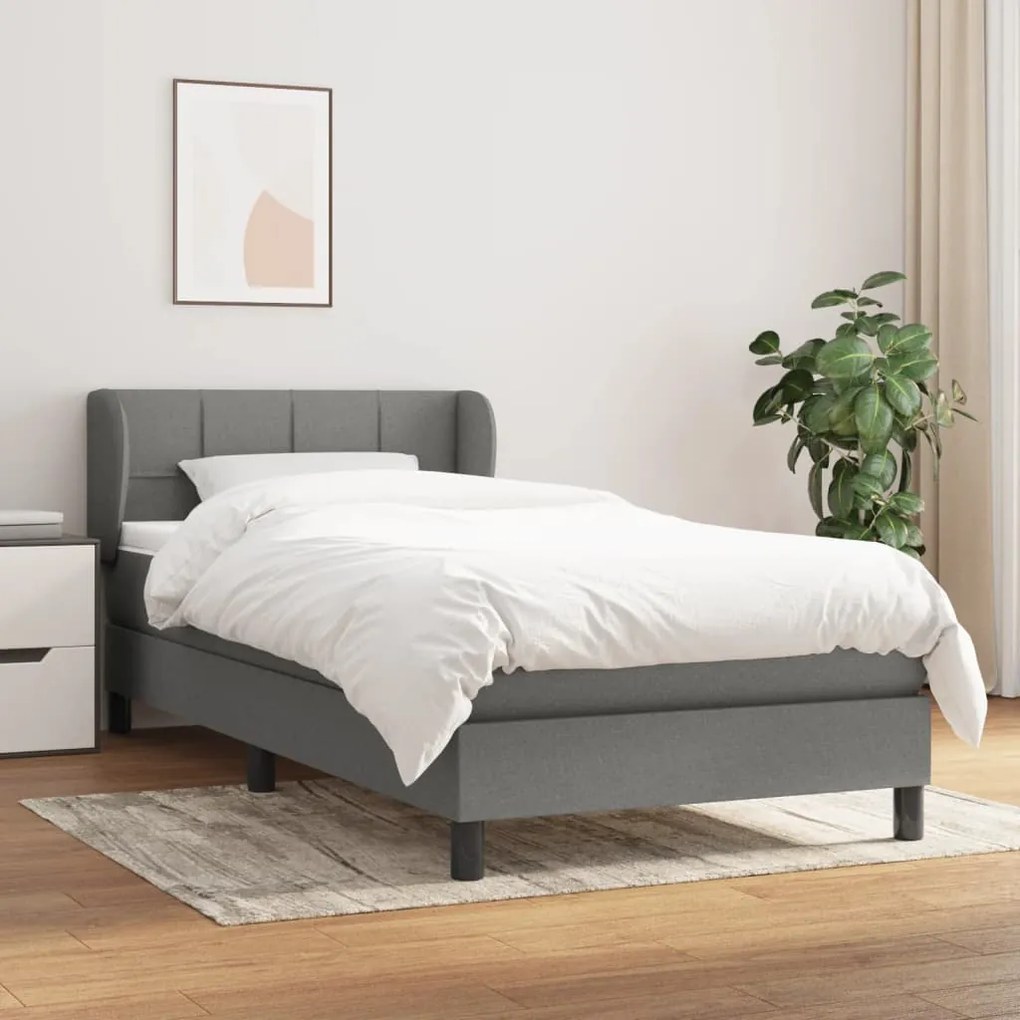 3126206 vidaXL Cama com molas/colchão 90x190 cm tecido cinza-escuro