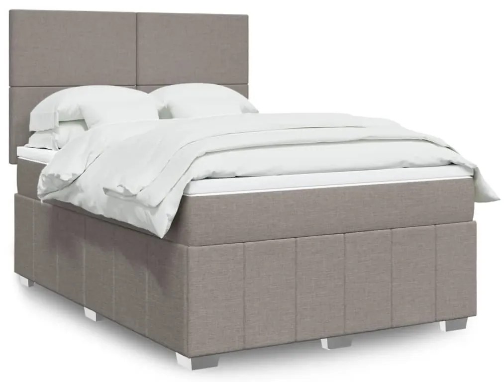 vidaXL Cama com molas/colchão 140x200 cm tecido castanho-acinzentado