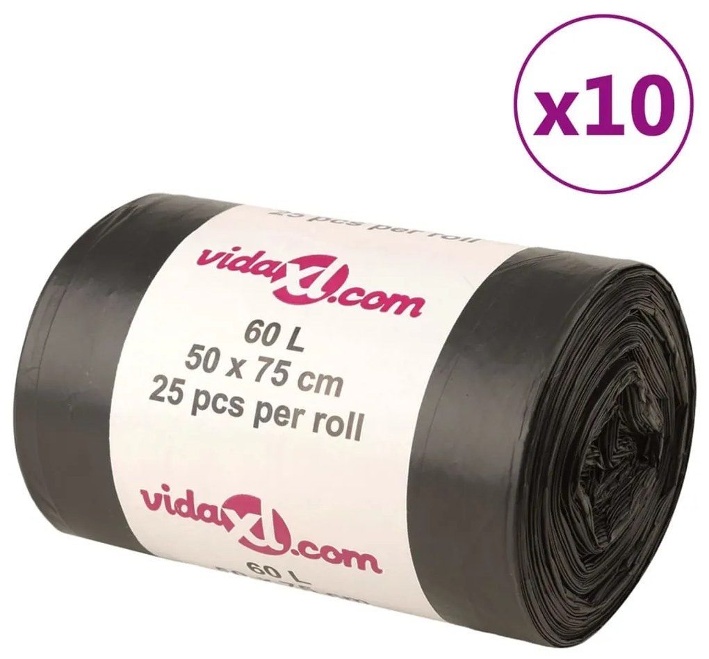 vidaXL Sacos do lixo 250 pcs 60 L preto