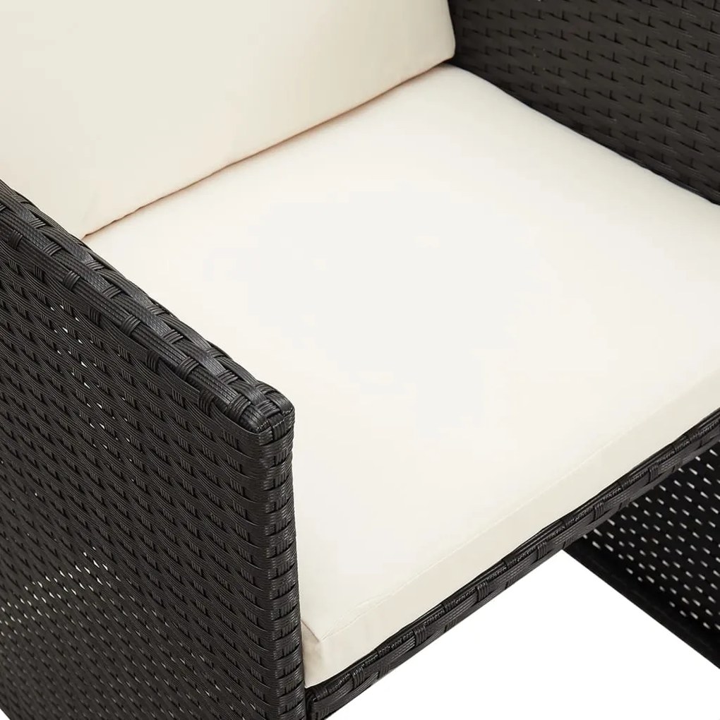 Cadeiras de jantar p/ jardim com almofadões 4 pcs vime PE preto