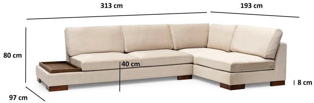 Sofá de Canto Tulip - Bege - 313 cm x 193 cm x 97 cm x 80 cm