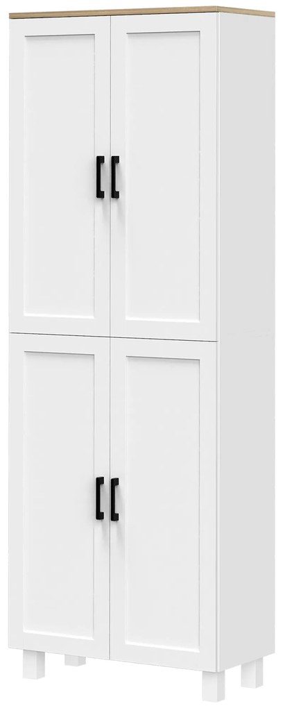HOMCOM Armário de Cozinha com 4 Portas e Prateleiras Ajustáveis Anti-Tombo 60x30x170,5 cm Branco | Aosom Portugal