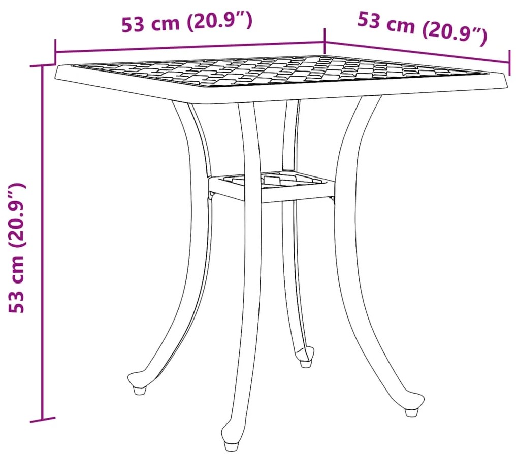 Mesa de jardim 53x53x53 cm alumínio fundido bronze