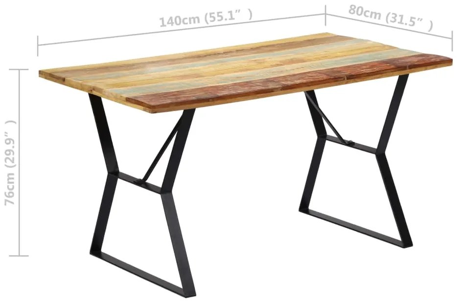 Mesa de jantar 140x80x76 cm madeira recuperada maciça
