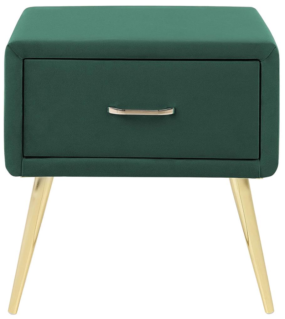 Mesa de cabeceira com 1 gaveta em veludo verde esmeralda FLAYAT Beliani