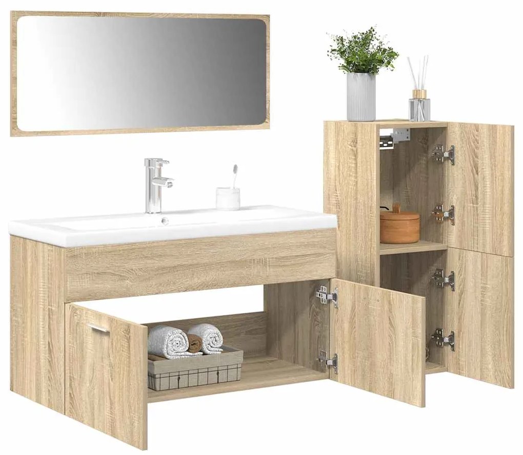 vidaXL 4 pcs conj. móveis casa banho derivados madeira carvalho sonoma