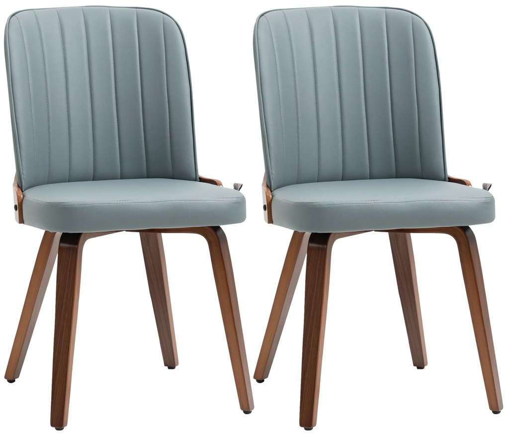 HOMCOM Conjunto de 2 Cadeiras de Jantar Modernas com Assentos Estofados em PU e Pés de Madeira 47,5x55x85cm Cinza e Madeira | Aosom Portugal