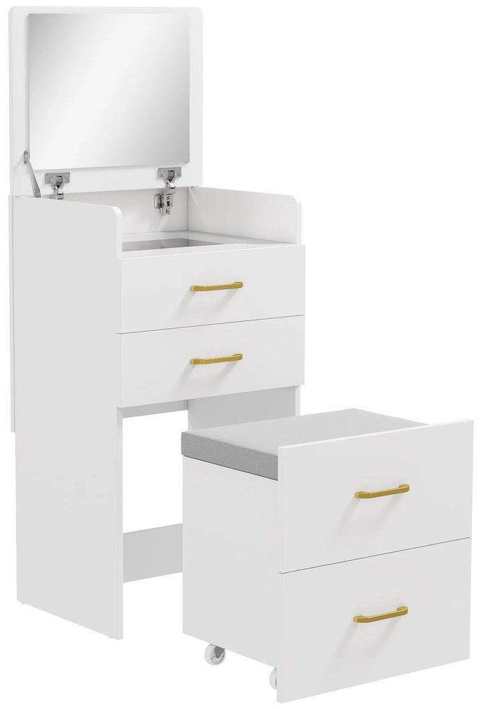 Toucador de Maquilhagem 3 em 1 com Banco Mesa de Maquilhagem com Espelho Gavetas e Bancada de Vidro Visível Toucador Moderno para Quarto 48x40x90 cm B