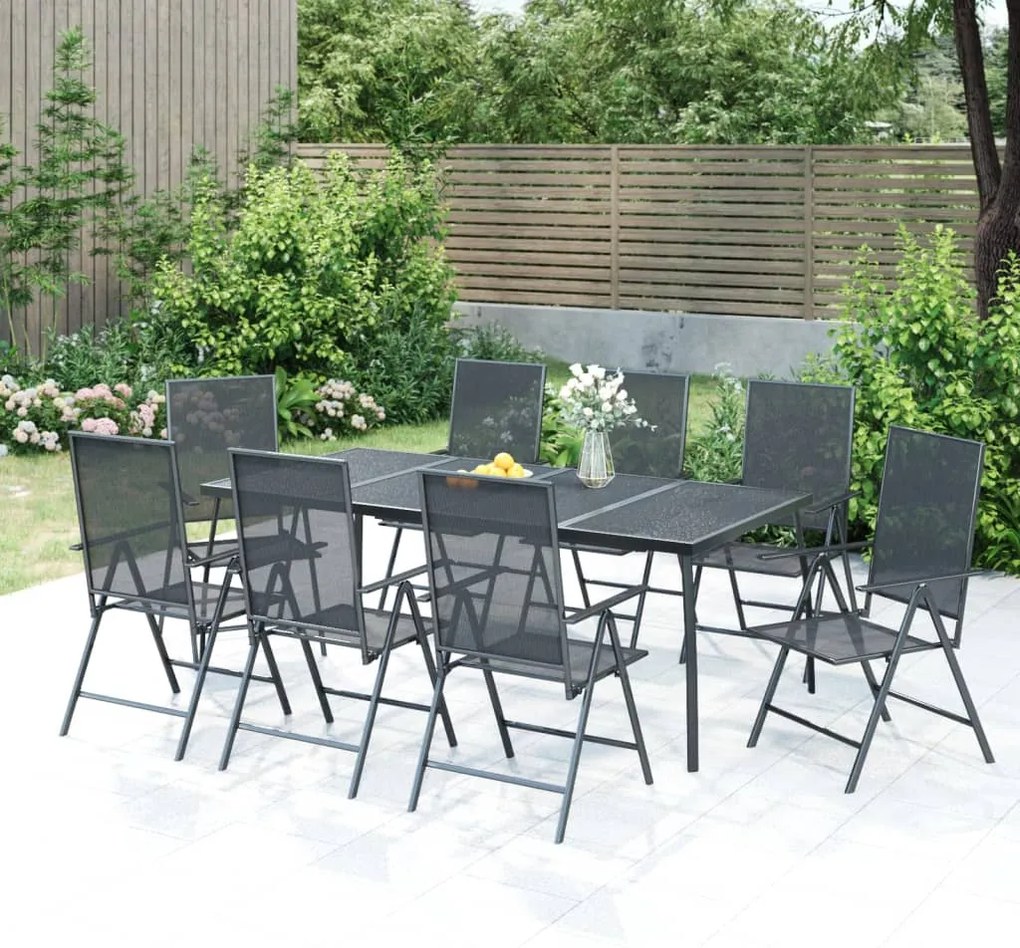 9 pcs conjunto de jantar para jardim aço antracite