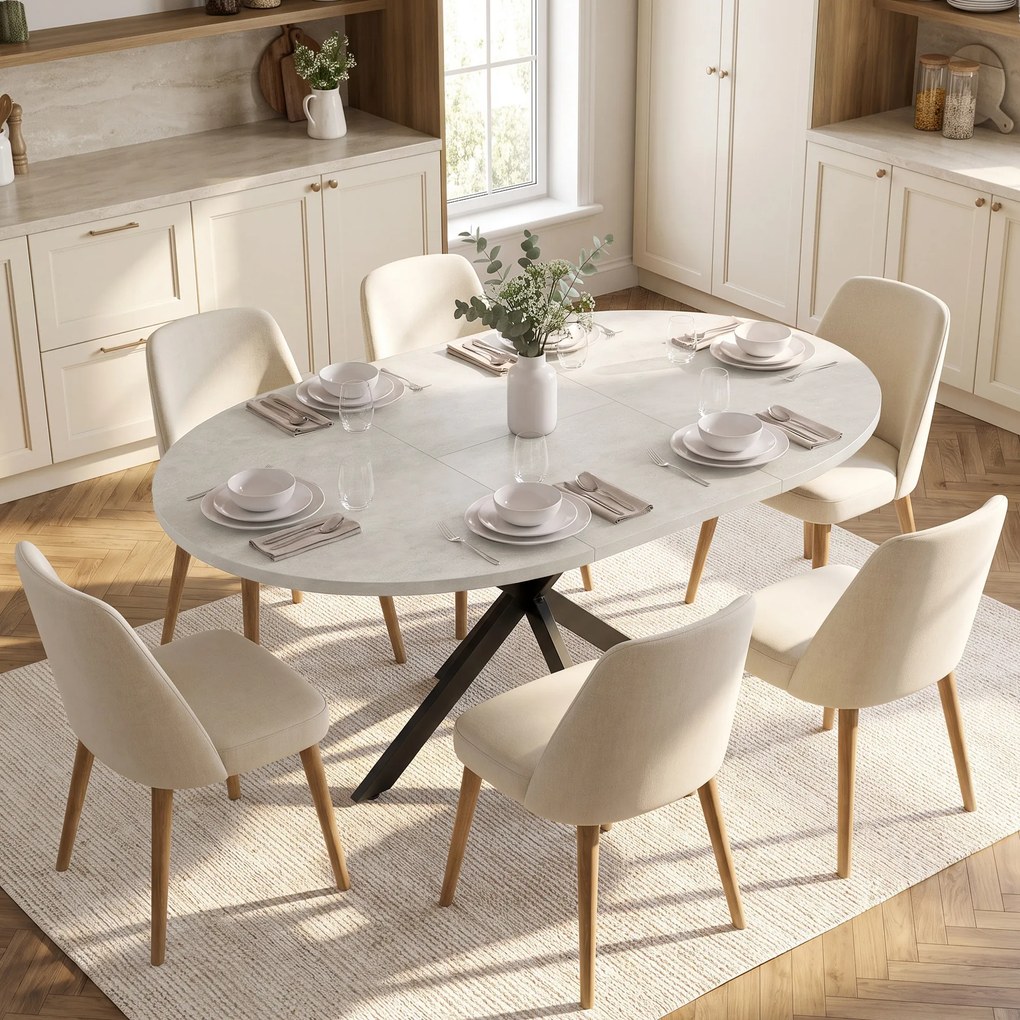 Mesa de Jantar Extensível Oval, 135 x 100 x 75 cm (CADEIRAS NÃO INCLUIDAS), Para 4 a 6 Pessoas, Cinzento